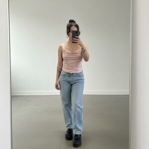 Urban Outfitters Ruched Cowl Neck Wide Strap Tank Top Light Pink XL Women's